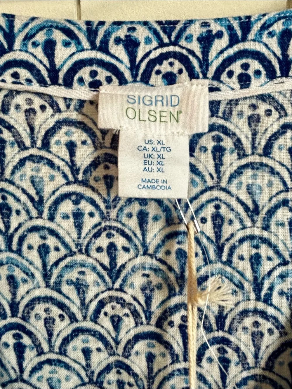Sigrid Olsen Blue White Linen Coastal Print Tassel Tunic Dress XL NWT